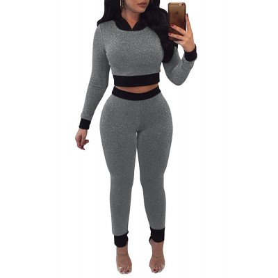 Womens 2 Piece Outfits Crop Top Long Pants Leggings Yoga Set Sports Tracksuit